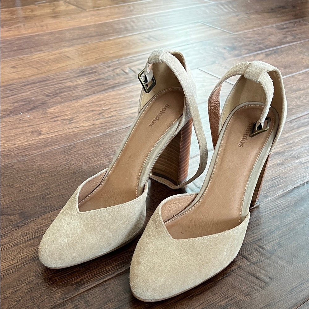 Soludos Beige Suede Block Heel Sandals
